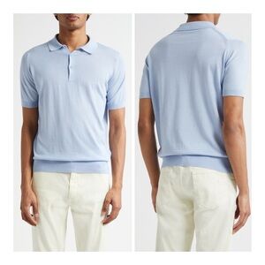 John Smedley Elias Sky Blue Cashmere-Cotton Polo Shirt